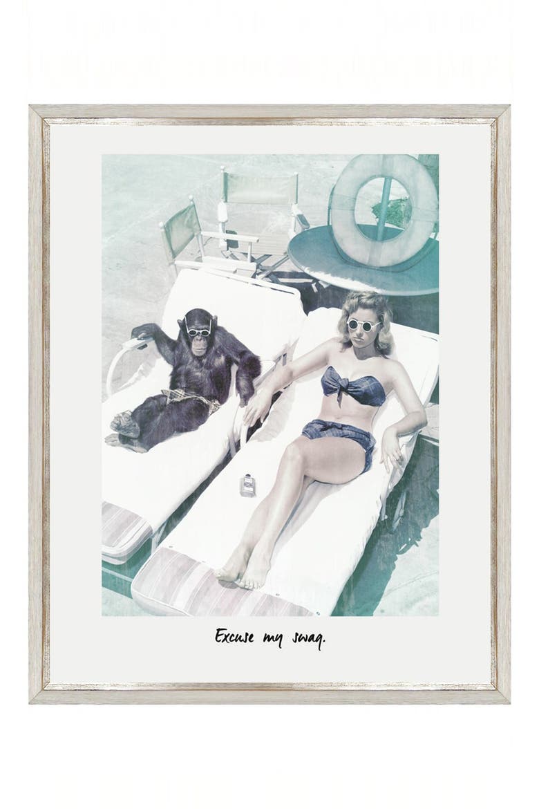 'Excuse My Swag' Framed Canvas Print, Main, color, WHITE
