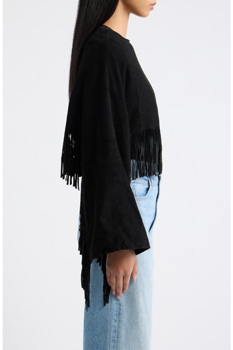Paige Fringe Detail Suede Poncho, Alternate, color, BLACK