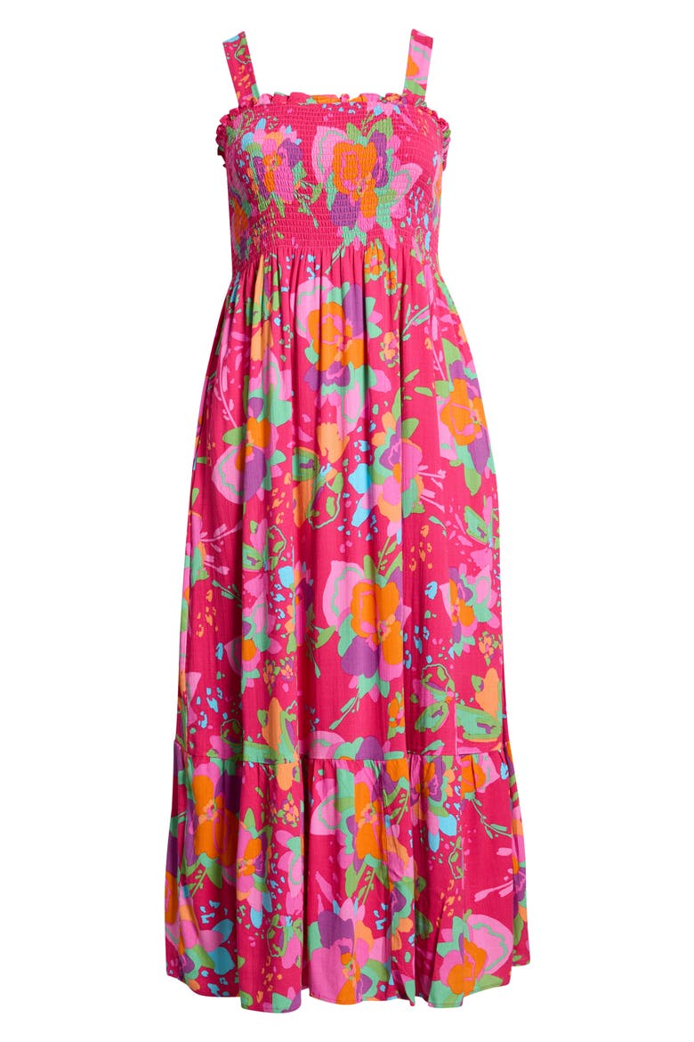 Himera Floral Kells Smocked Maxi Sundress, Alternate, color, FUCHSIA-MULTI