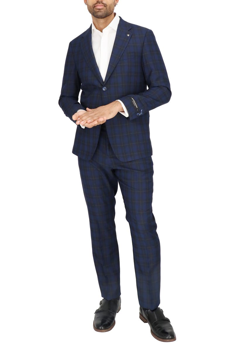 Scotch & Soda Modern Fit Navy Plaid Two-Piece Suit, Alternate, color, Navy Plaid