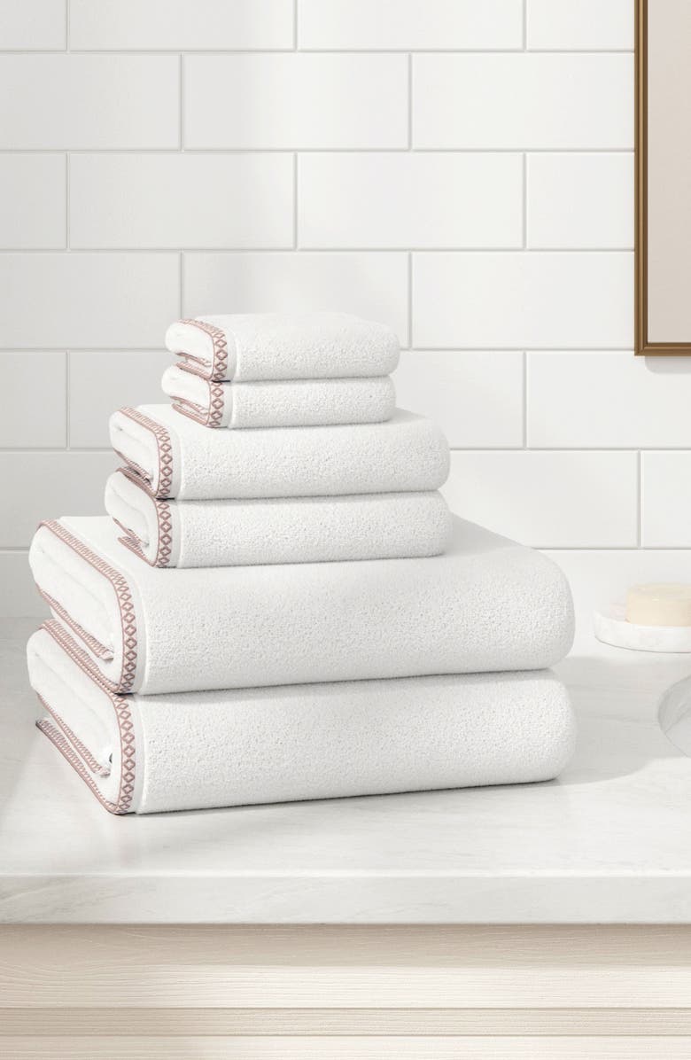 Woven & Weft Border Stitch 6-Piece Cotton Towel Set, Alternate, color, White / Mid Grey