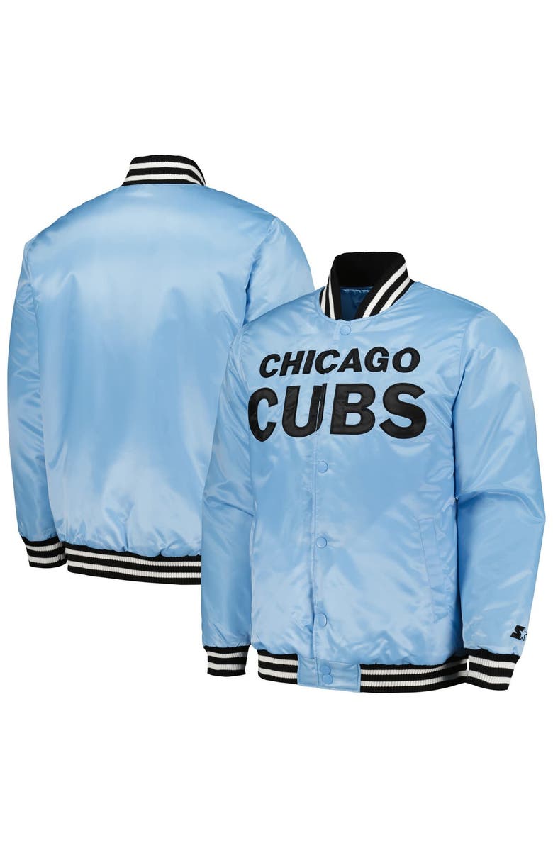 STARTER Men's Starter Light Blue Chicago Cubs Cross Bronx Fashion Satin Full-Snap Varsity Jacket, Main, color, Light Blue
