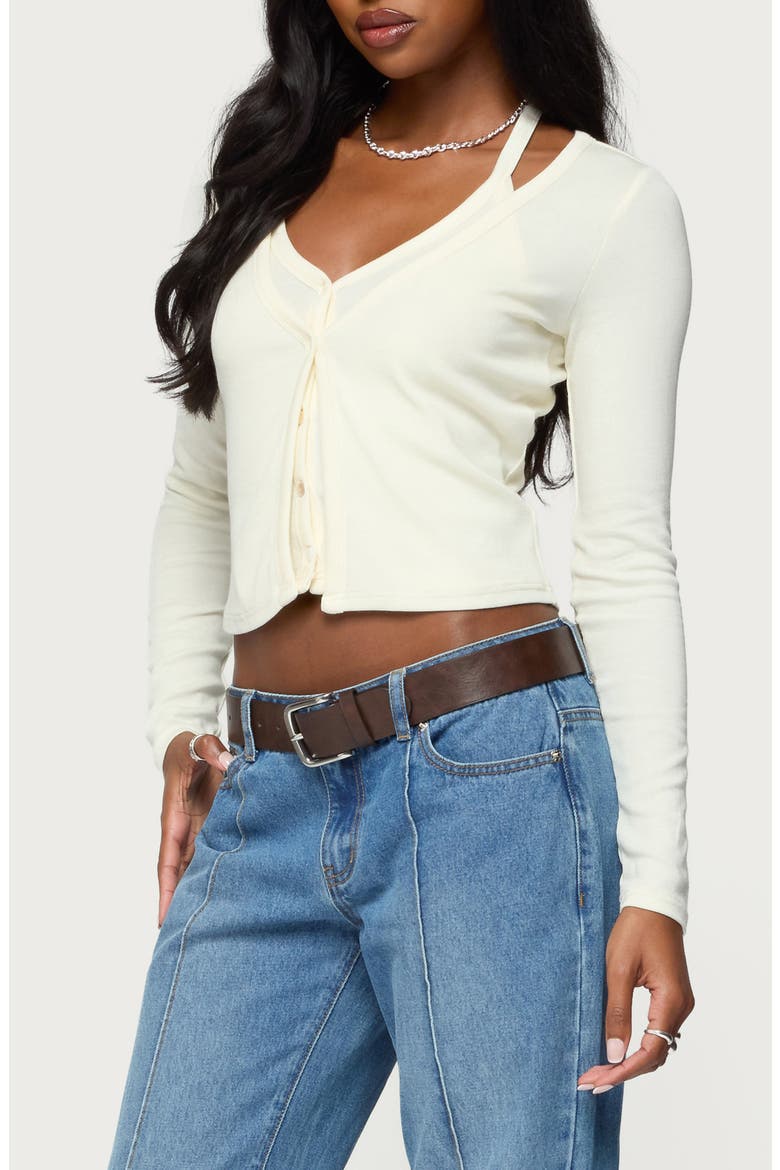 Halter Crop Top & Cardigan Set, Alternate, color, CREAM