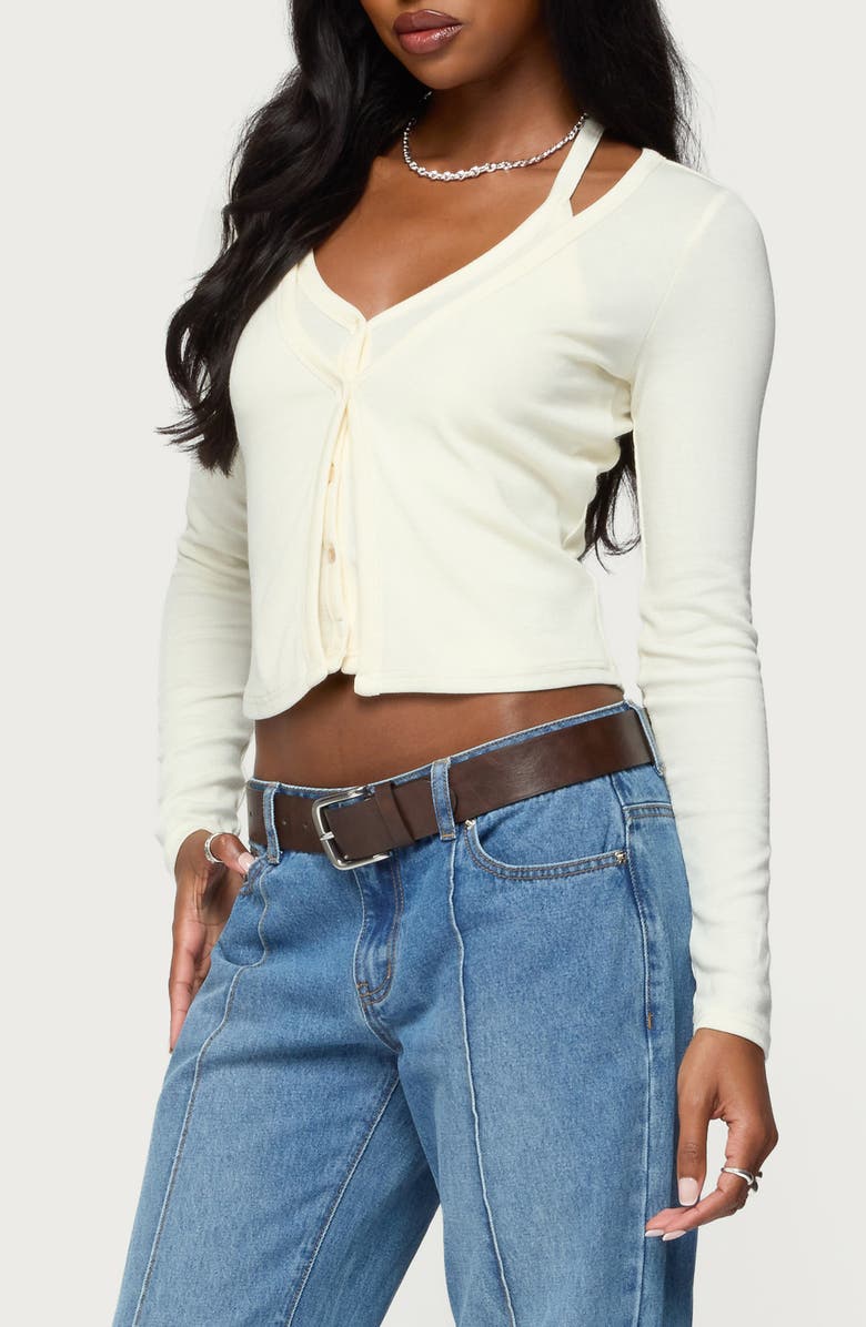 EDIKTED Halter Crop Top & Cardigan Set, Alternate, color,