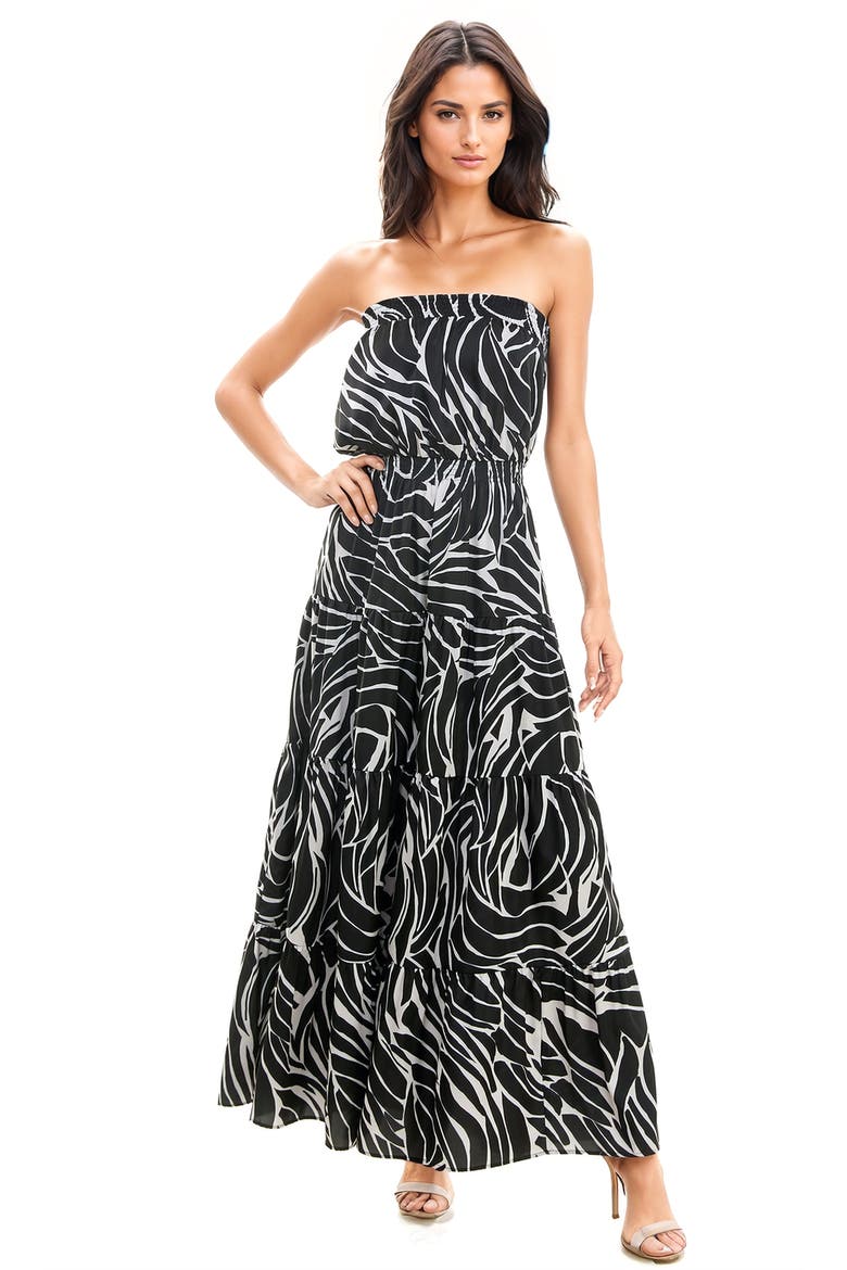 Print Strapless Maxi Dress, Alternate, color, BLACK/ TAN