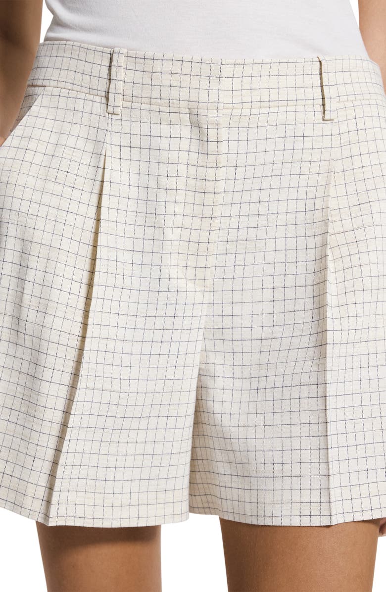 Theory Fluid Check Linen Blend Shorts, Alternate, color,
