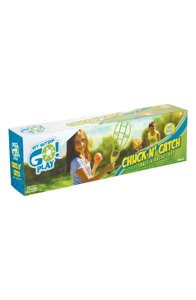 Toysmith Chuck N' Catch Ball & Racket Set, Main, color, 