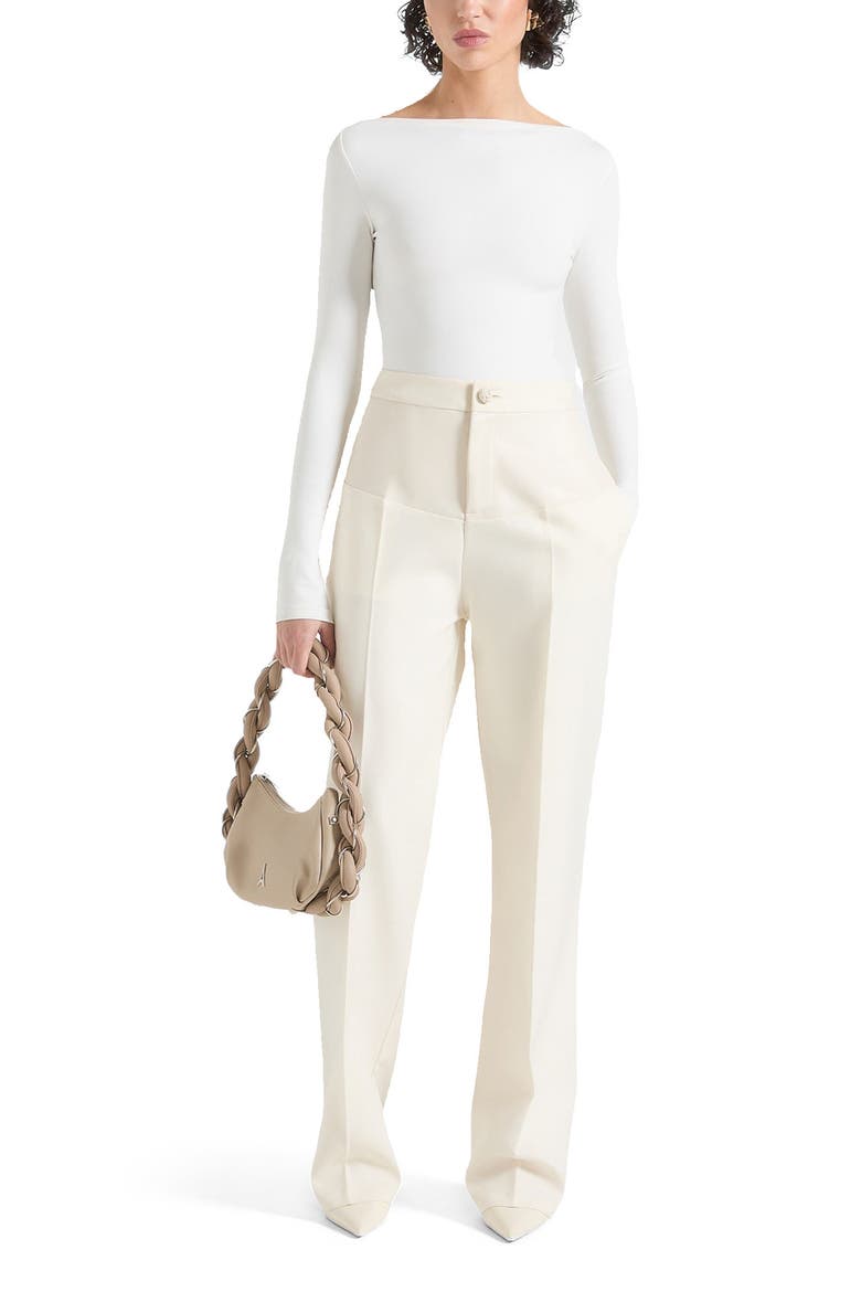 Blanche Leather Panel Tailored Trousers, Alternate, color, Cream