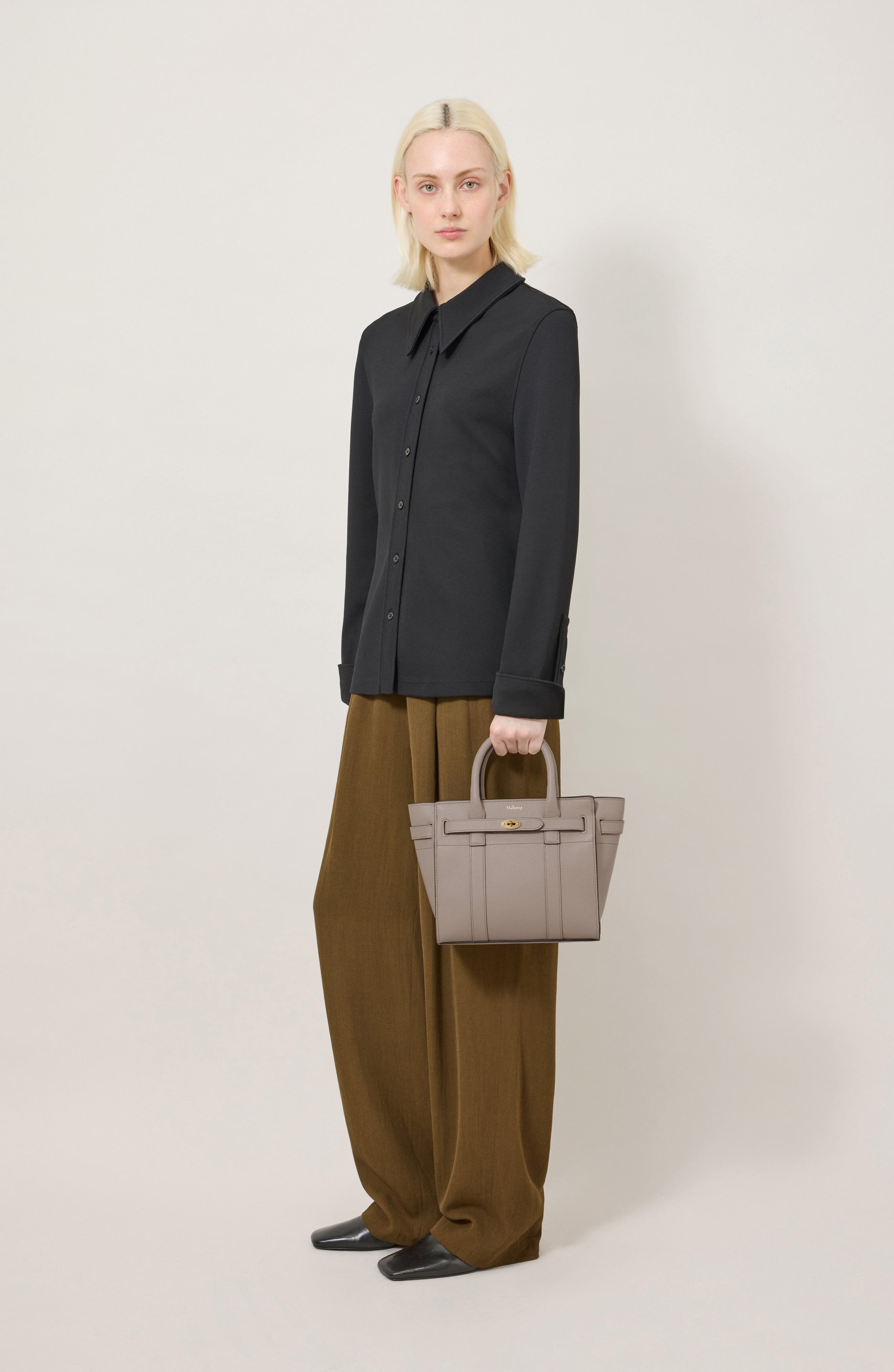 Mini Zipped Bayswater Leather Tote, Alternate, color, CASHMERE TAUPE