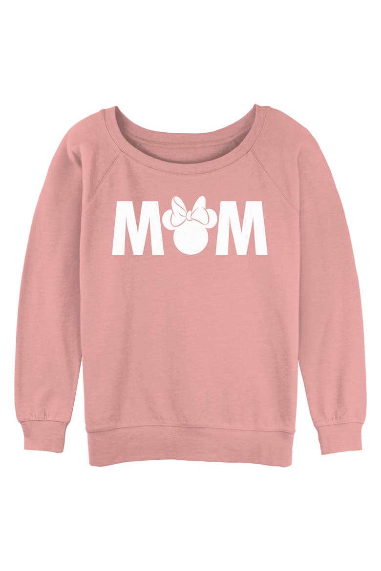 Junior's Mickey & Friends Mother's Day Minnie Mouse Mom  Sweatshirt, Main, color, Desert Pink