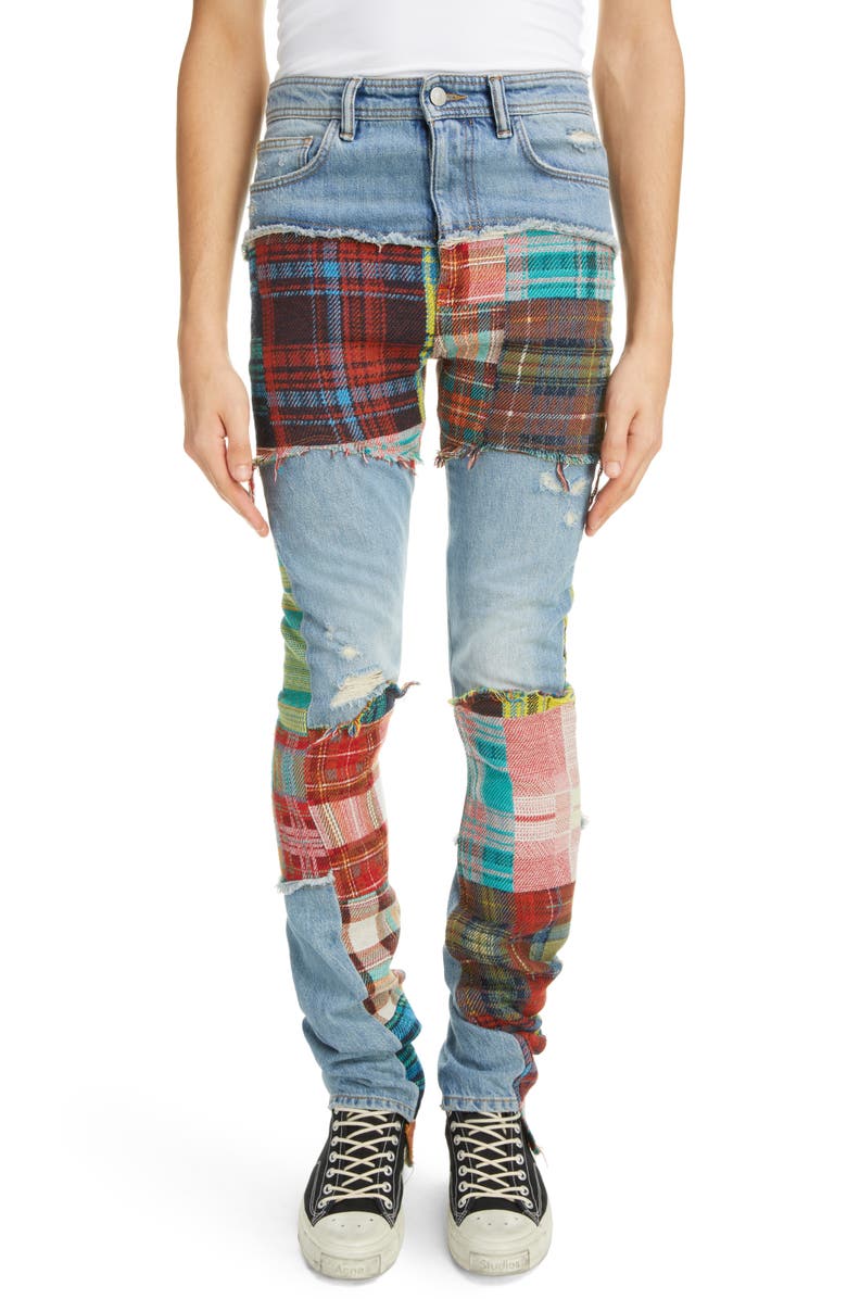 Acne Studios Ripped Mixed Media Wool Blend Jeans, Main, color, 
