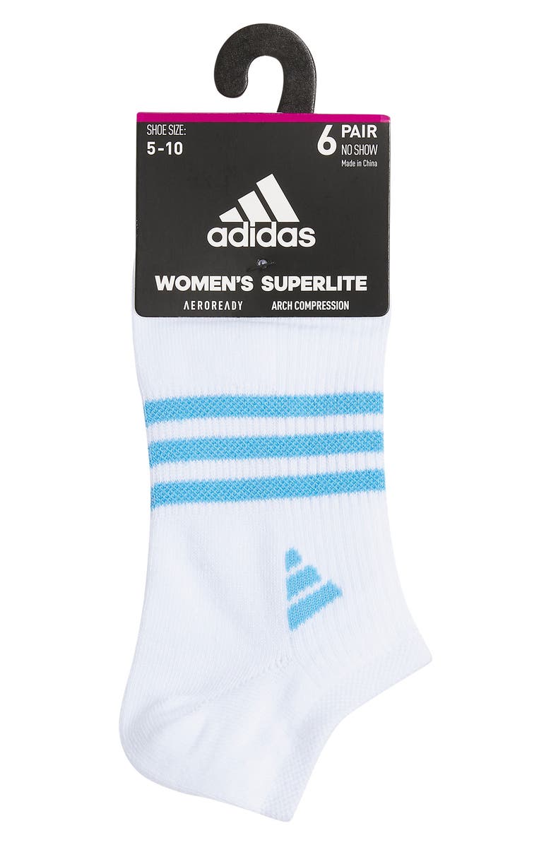 adidas 6-Pack Superlite No Show Performance Socks, Alternate, color, White/ Blue/ Grey
