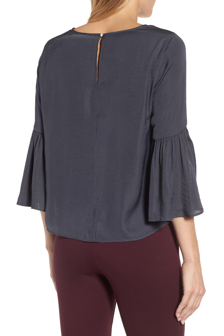 Hammer Satin Bell Sleeve Blouse, Alternate, color, EBONY