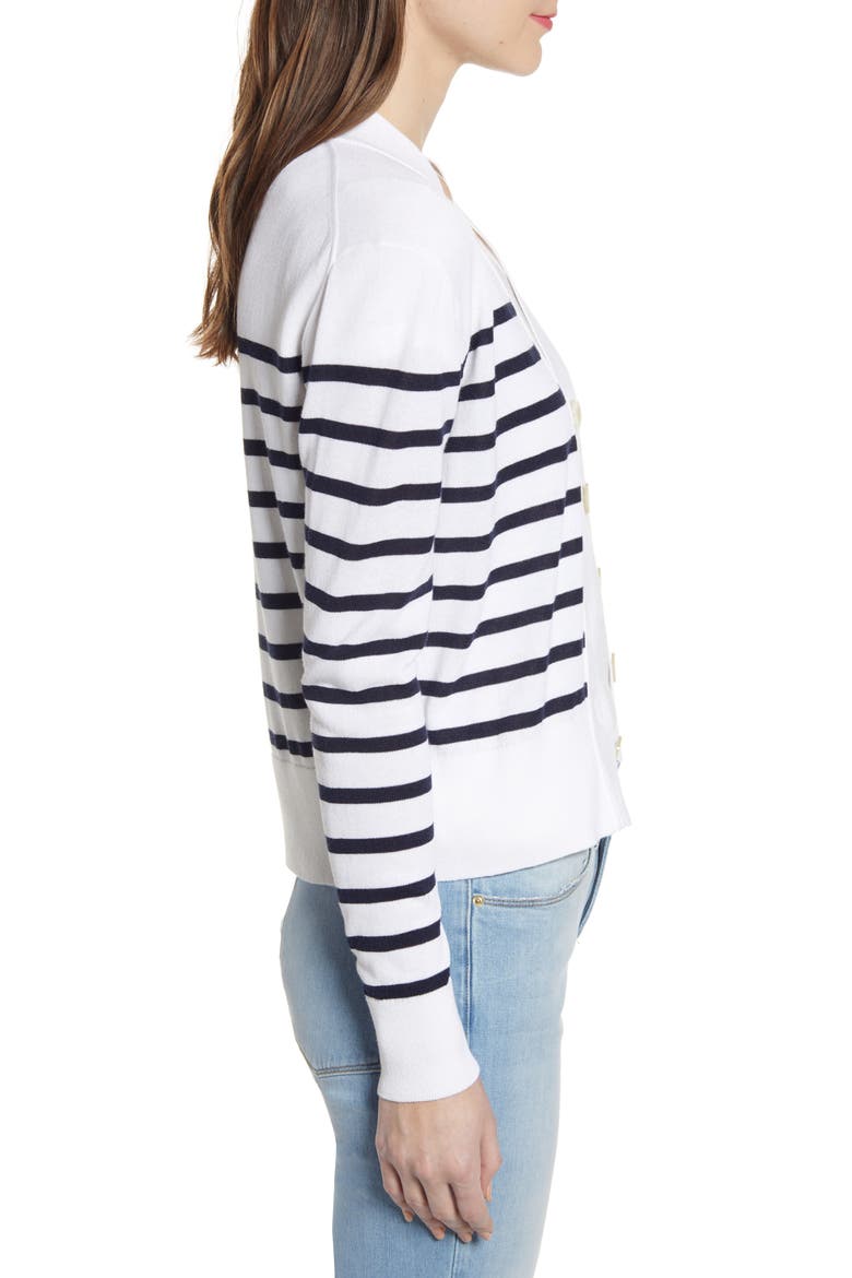 J. Crew Lightweight Striped Crop Cardigan, Alternate, color, WHITE NAVY
