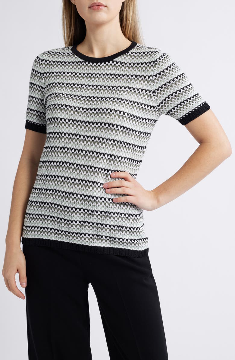 Anne Klein Stitch Crewneck Cotton Blend T-Shirt, Main, color, 