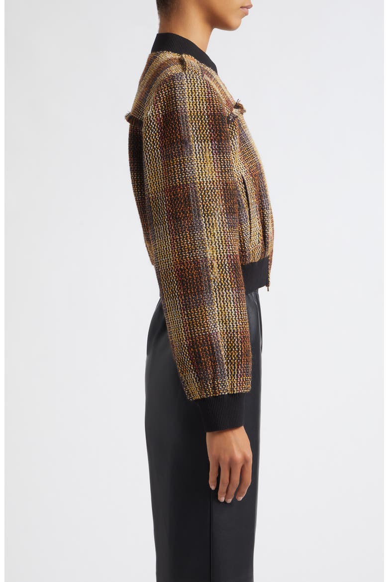 Pierce Fringe Detail Tweed Bomber Jacket, Alternate, color, FIG MULTI