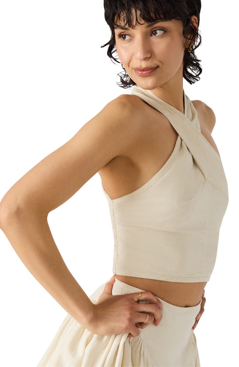 Steve Madden Winnie Twist Neck Crop Linen Blend Top, Alternate, color, Natural