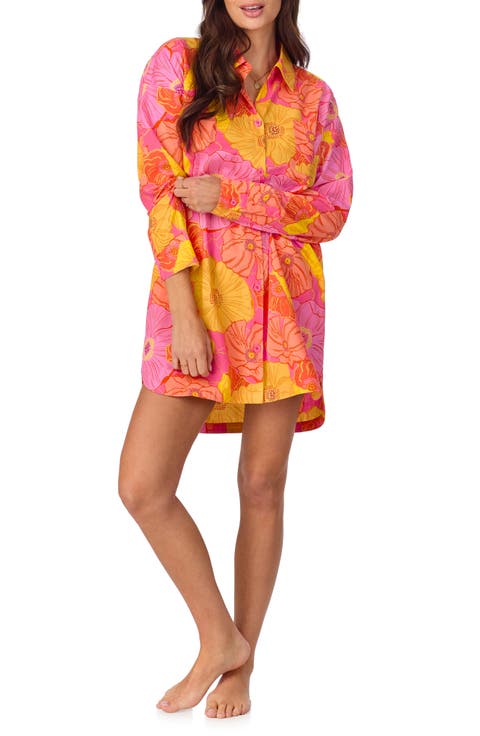 Floral Long Sleeve Organic Cotton Poplin Sleep Shirt (Regular 
Plus)