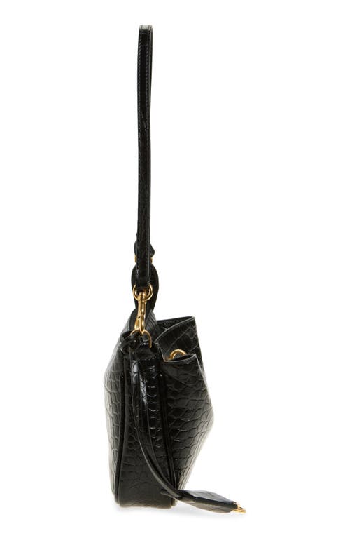 Balenciaga Rodeo Sling Croc Embossed Leather Pouchette In Black