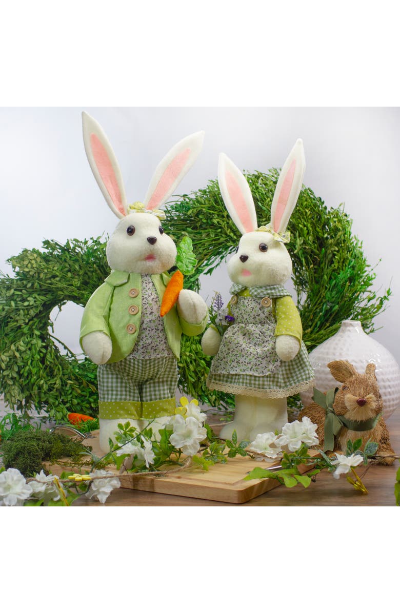 Northlight 20" White and Green Standing Girl Rabbit Easter Figure, Alternate, color, White