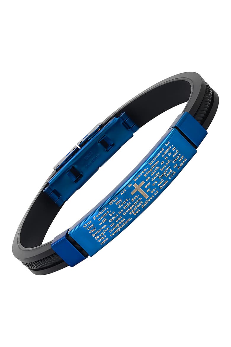 Men's Blue IP Stainless Steel Lord's Prayer Black Rubber Bracelet, Alternate, color, BLUE/BLACK