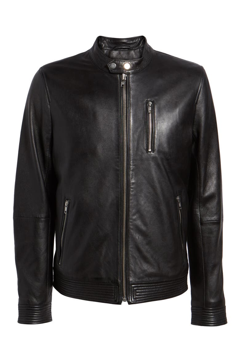 Leather Racer Jacket, Alternate, color, BLACK