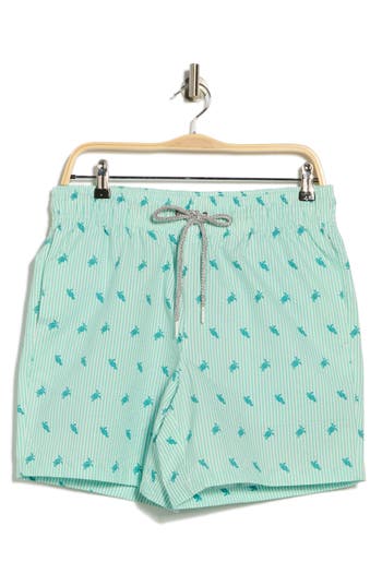 Rainforest Sea Turtles Seersucker Swim Trunks In Green