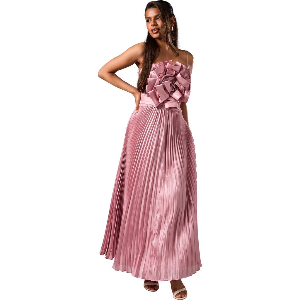 Coast Petite Metallic Pleated Corsage Dress In Pink