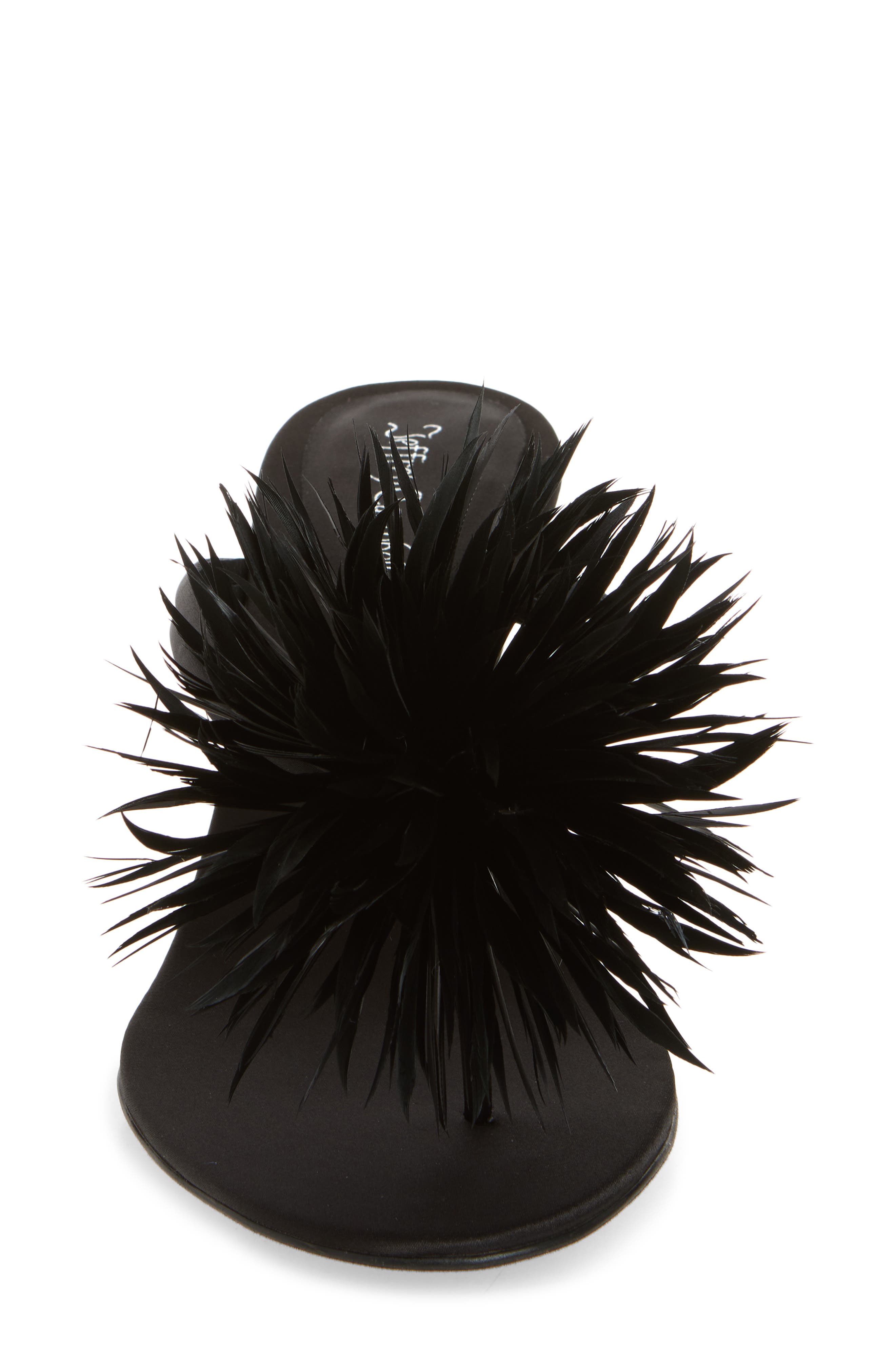Jeffrey Campbell Firework Feather Sandal, Alternate, color, Black Satin