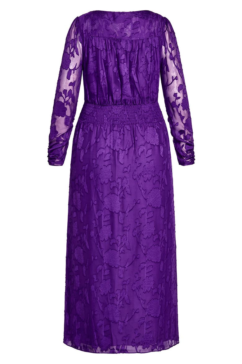 Sweet Sass Long Sleeve Burnout Chiffon A-Line Dress, Alternate, color, PETUNIA
