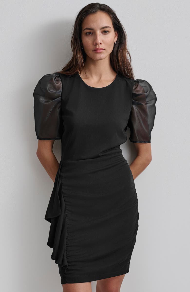 DKNY Mixed Media Organza Puff Sleeve Dress, Alternate, color, 