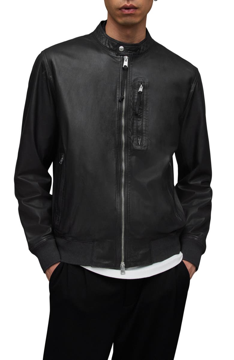 AllSaints Sova Leather Racer Jacket, Alternate, color, Anthracite Grey