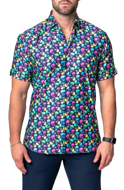 Galileo Skull Regular Fit Short Sleeve Button-Up Shirt