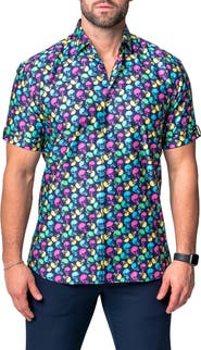 Maceoo Galileo Skull Regular Fit Short Sleeve Button-Up Shirt