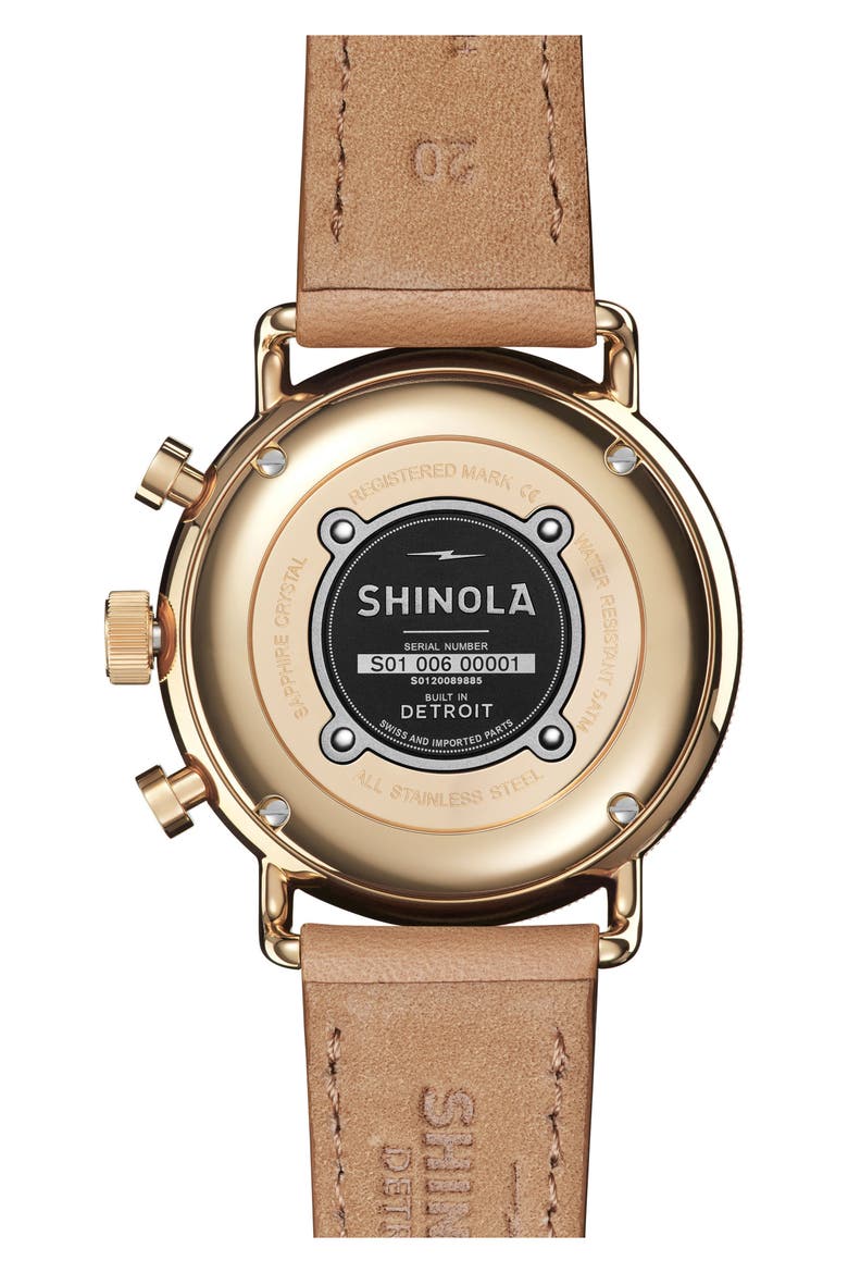 The Canfield Chrono Leather Strap Watch, 40mm, Alternate, color, CAMEL/ WHITE/ GOLD