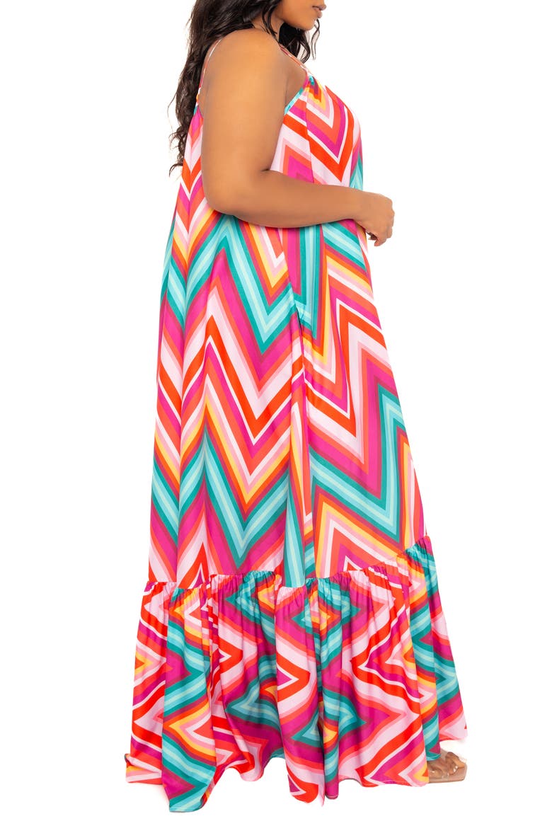 Chevron Print Maxi Dress, Alternate, color, PINK MULTI