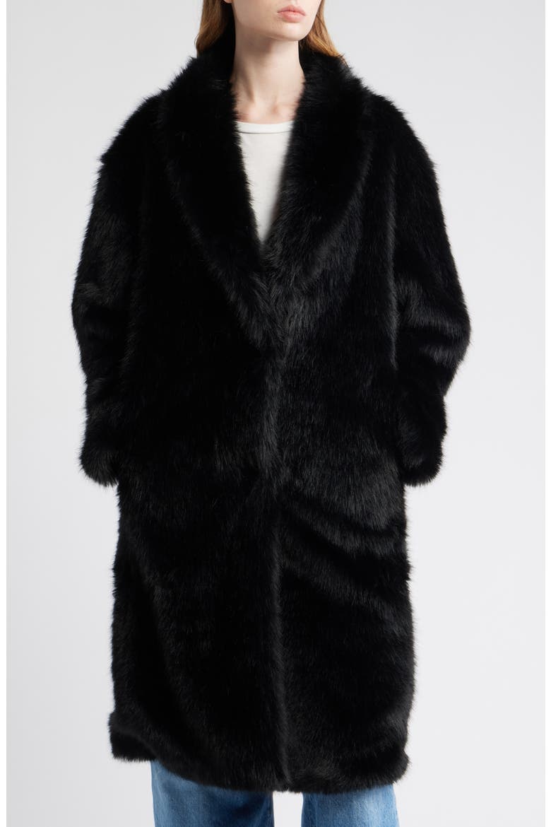 Long Faux Fur Coat, Alternate, color, BLACK