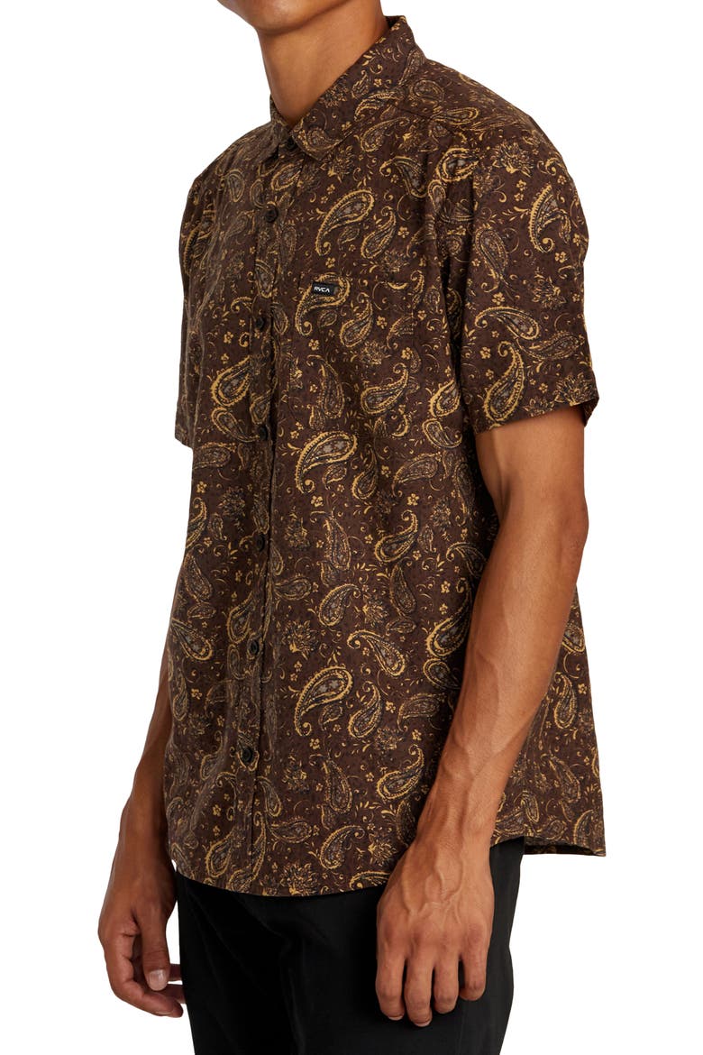 Rvgazi Floral Short Sleeve Button-Up Shirt, Alternate, color, CHOCOLATE