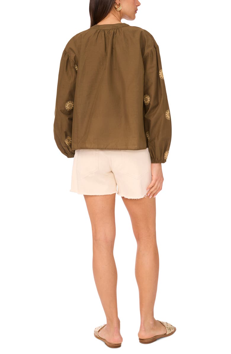 Two by Vince Camuto Embroidered Tassel Tie Neck Top, Alternate, color, Dark Olive