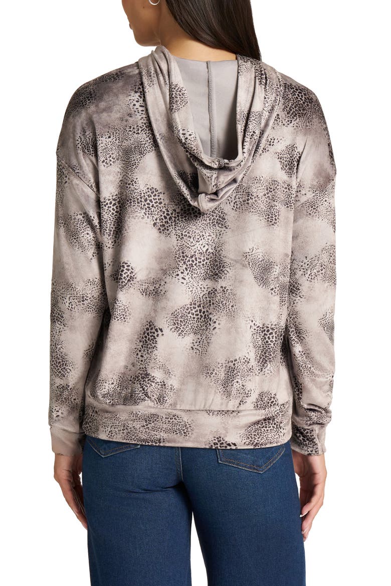 Printed Velour Hoodie, Alternate, color, GREY