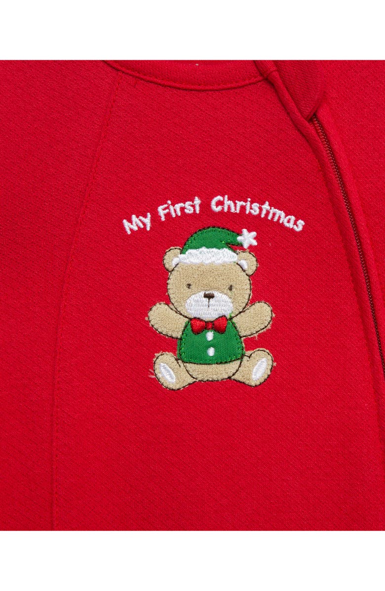 Little Me Holiday Bear Cotton Footie, Alternate, color, Red