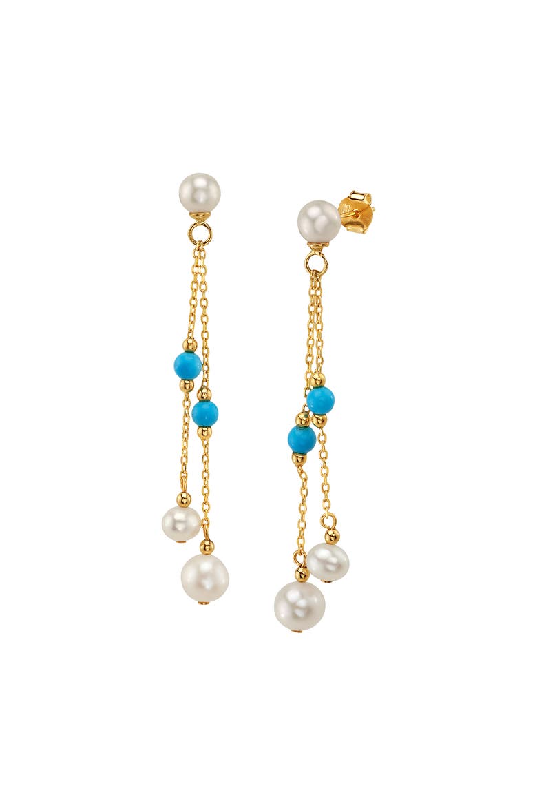 White Freshwater Pearl Turquoise Earrings, Main, color, Yellow Gold Fill