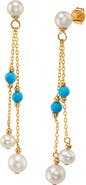 The Pearl Source White Freshwater Pearl Turquoise Earrings