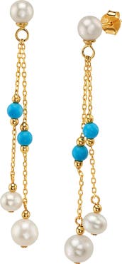 The Pearl Source White Freshwater Pearl Turquoise Earrings