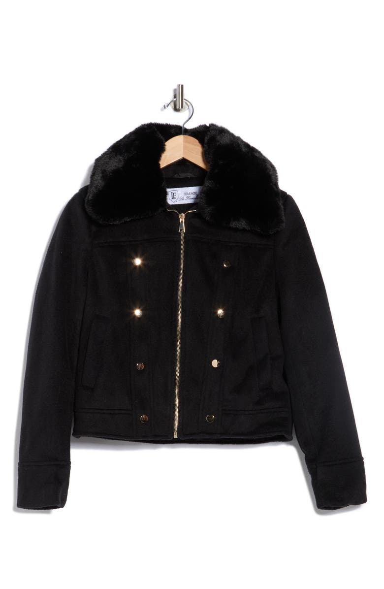La Fiorentina Crop Jacket with Faux Fur Collar, Alternate, color, Black