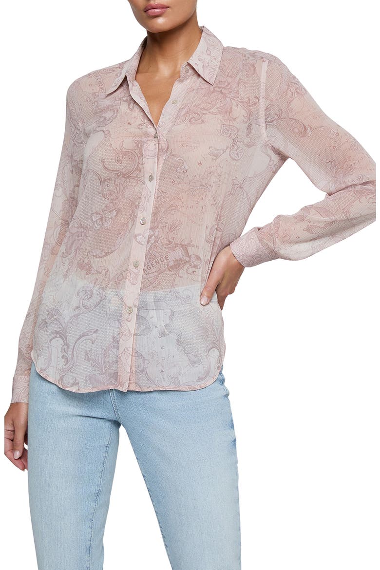 Laurent Print Button-Up Shirt, Main, color, BISCUIT SCROLL LACE PRINT