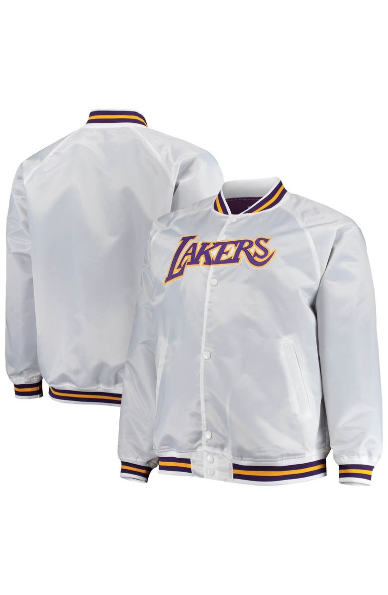 Mitchell & Ness Men's Mitchell & Ness White Los Angeles Lakers Big & Tall Hardwood Classics Raglan Satin Full-Snap Jacket, Alternate, color, White