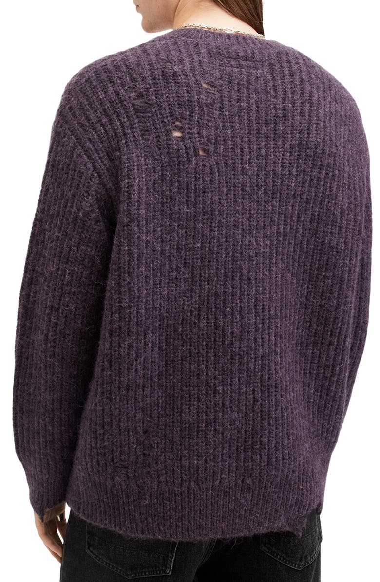 AllSaints Slane Distressed Wool, Alpaca & Cotton Crewneck Sweater, Alternate, color, Cosmic Purple
