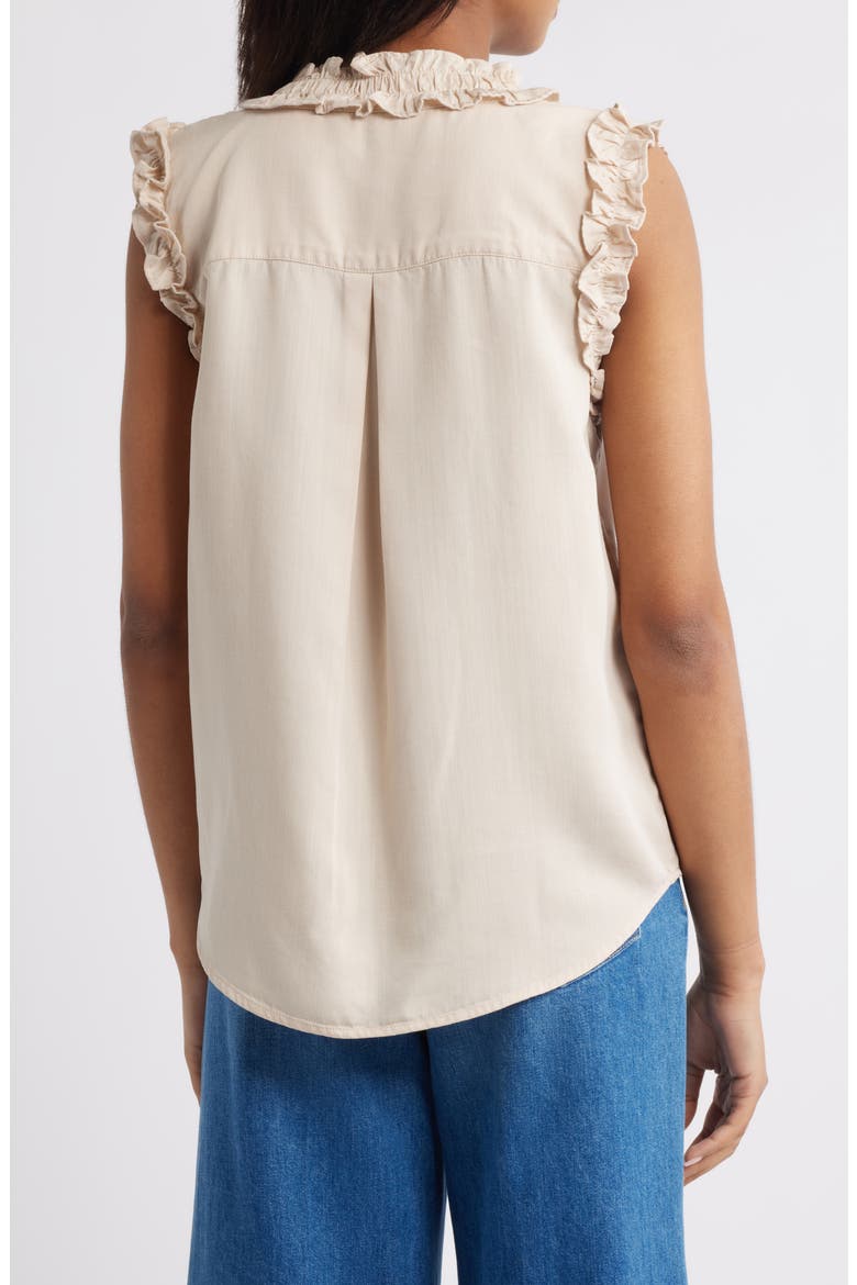 Ruffle Accent Sleeveless Top, Alternate, color, MACADAMIA