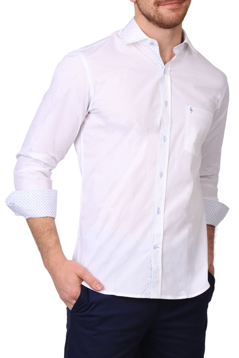 Solid Stretch Cotton Button-Up Shirt, Alternate, color, DOVE WHITE